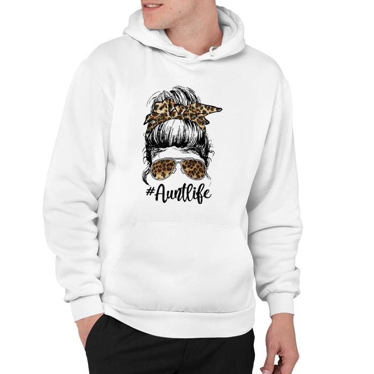 Aunt Life Cute Messy Bun Leopard Girl Mother's Day Funny Hoodie
