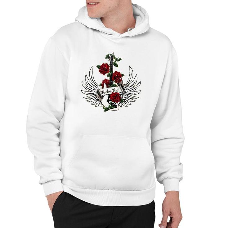 Bass Guitar Wings Roses Distressed Rock And Roll Design Hoodie