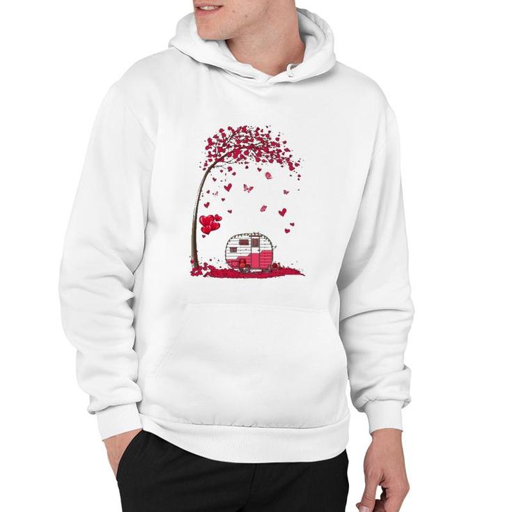 Camping Heart Tree Falling Hearts Valentine's Day Camper Hoodie