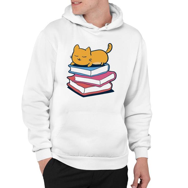 Cute Cat Sleeping On Book Bookworm Librarian Gift Hoodie