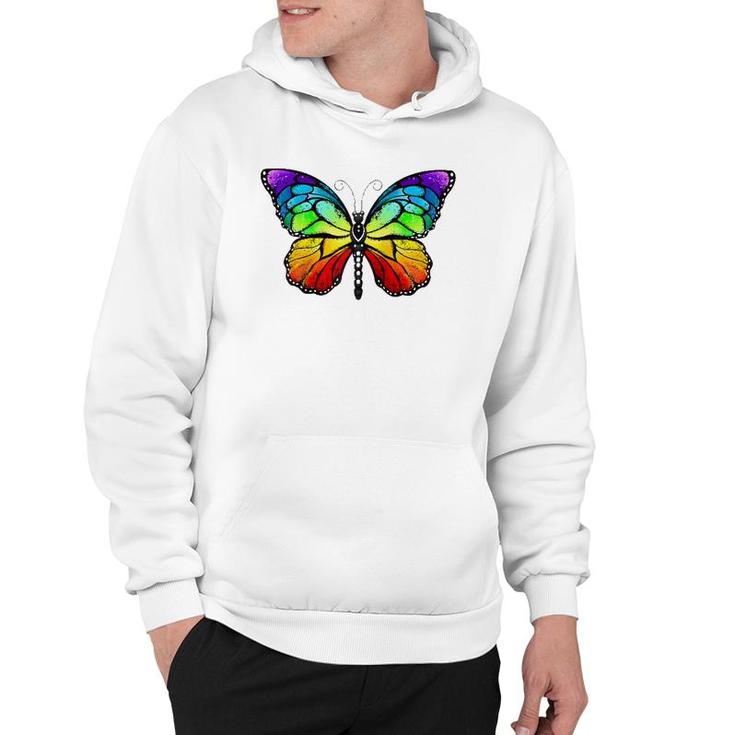 Cute Rainbow Monarch Butterfly Aesthetic Gift Raglan Baseball Tee Hoodie