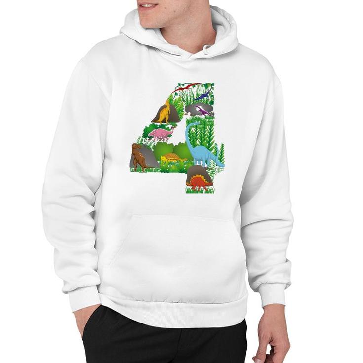 Dinosaurs Jungle Scene Fourth Birthday Number Four Hoodie