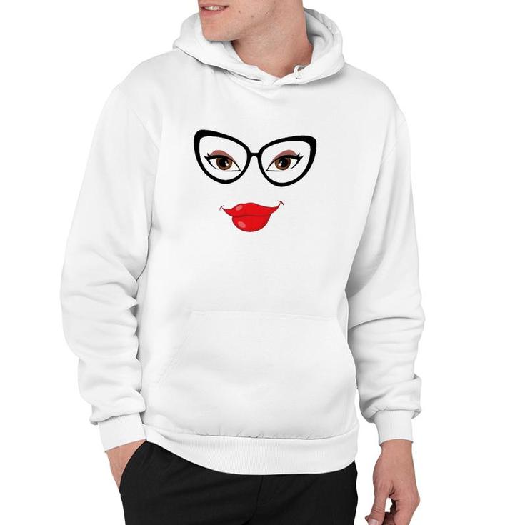 Eyes Lips And Glasses Girl's Face Hoodie