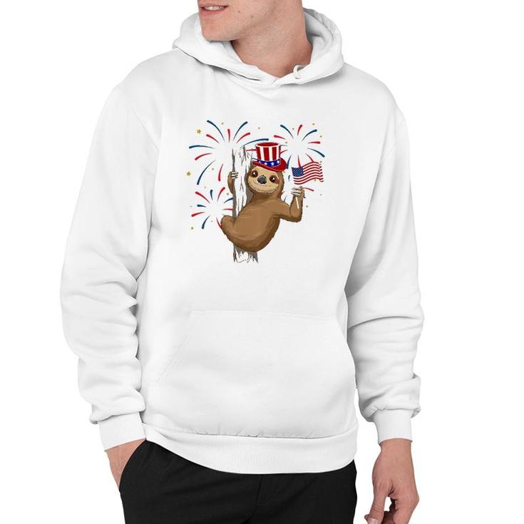 Funny 4Th Of July Sloth With American Flag Patriotic Hoodie