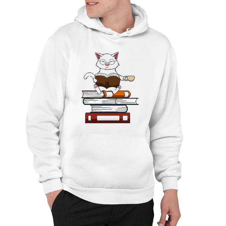 Funny Cat Kitty Reading Books Coffee Hoodie