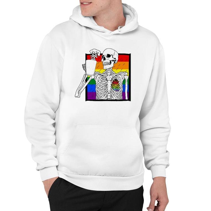 Goth Skeleton Coffee Gay Lesbian Pride Rainbow Human Heart Hoodie