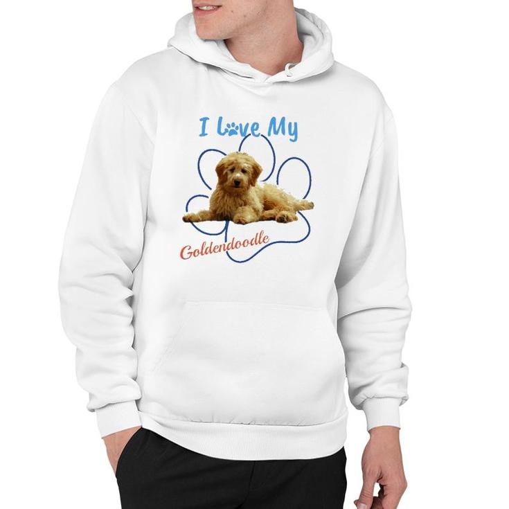 I Love My Goldendoodle Best Dog Lover Paw Print  Hoodie