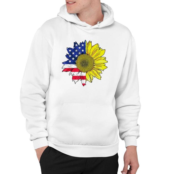 July 4 Sunflower Painting American Flag Graphic Plus Size Hoodie