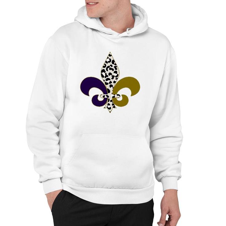 Leopard Purple & Gold Mardi Gras Fleur De Lys Symbol Hoodie
