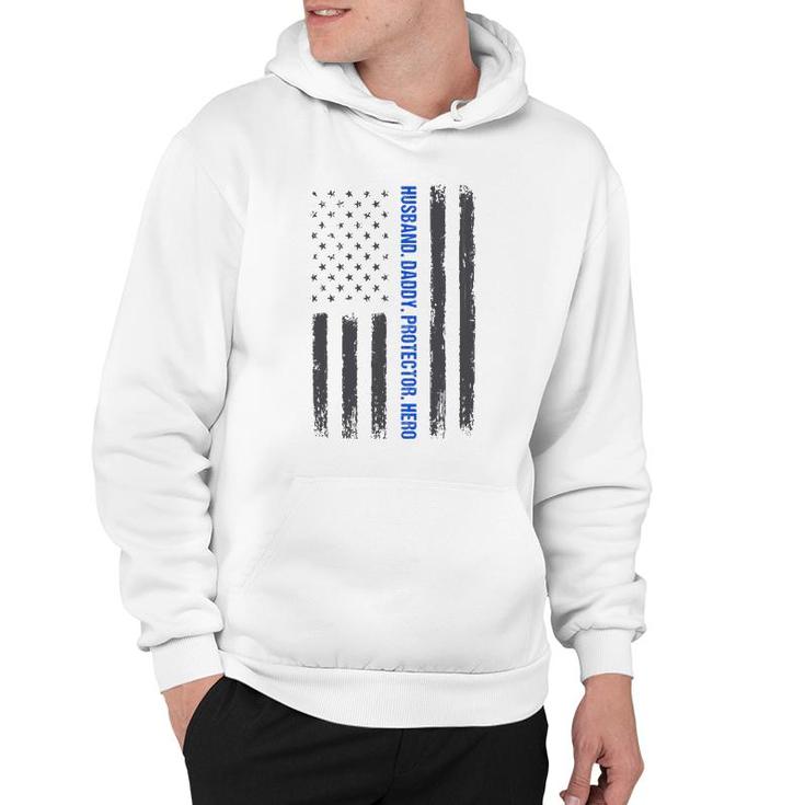 Mens Husband Daddy Protector Hero Fathers Day Thin Blue Line Flag Hoodie