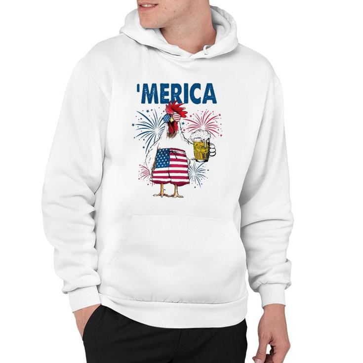Merica Funny Chicken With Beer Usa Flag 4Th Of July Hoodie