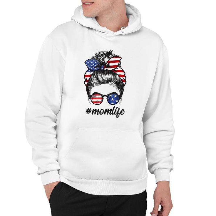 Mom Life Messy Bun America Flag Mother's Day 4Th Of July  Hoodie