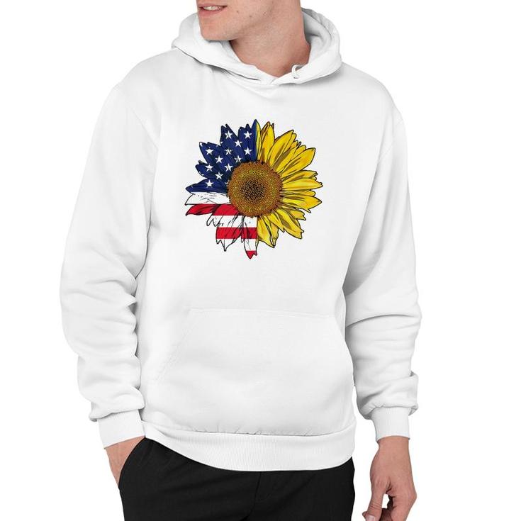 Plus Size Graphic Sunflower Painting With American Flag  Hoodie