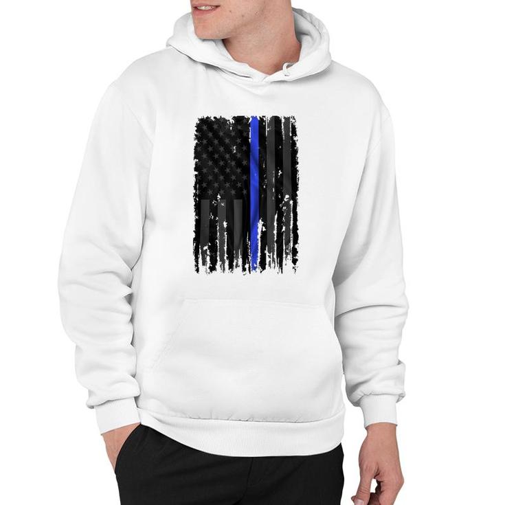 Police Blue Lives Matter Distressed Us Flag Thin Blue Line  Hoodie