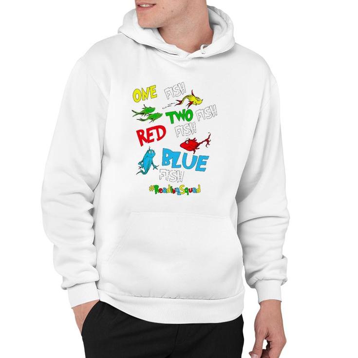 Reading Teacher Squad One Two Red Blue Fish Funny Hoodie