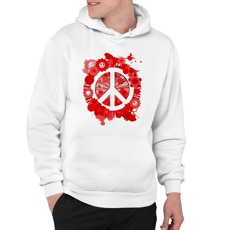 Red Peace Sign 70S Hippie Happiness Flowers Hoodie