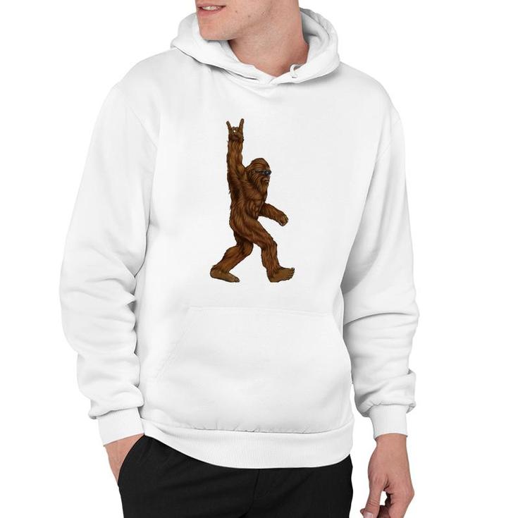 Rock On Bigfoot Sasquatch Loves Rock And Roll Sunglasses On Hoodie