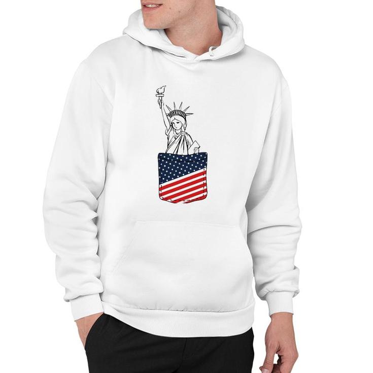 Statue Of Liberty Pocket 4Th Of July Patriotic American Flag Hoodie