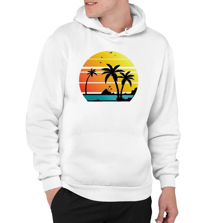 Sunset Coconut Palm Trees Summer Vibes Retro Tropical Summer Hoodie