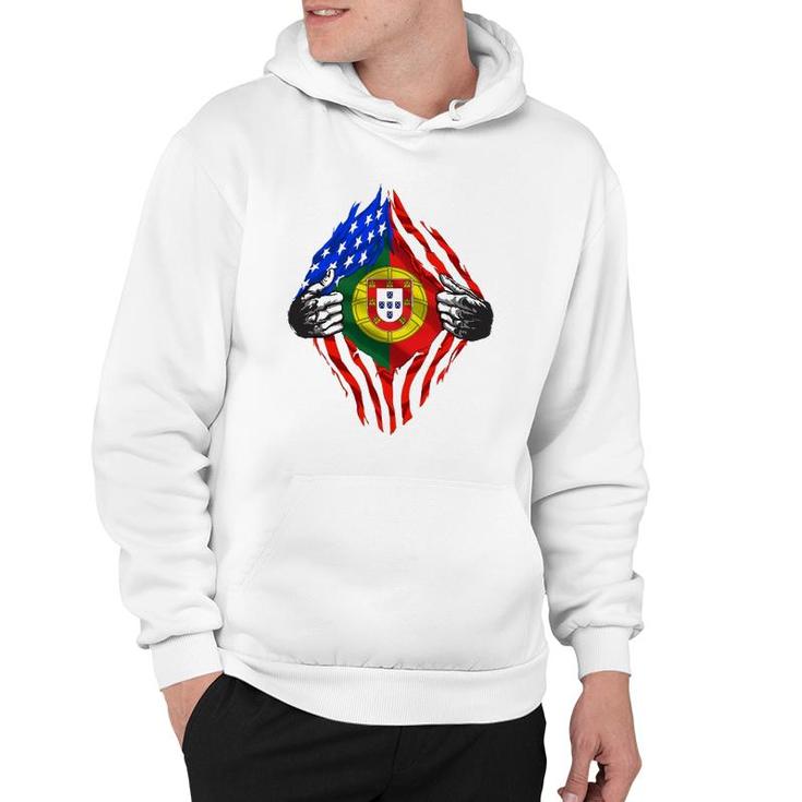 Super Portuguese Heritage Portugal Roots American Flag Gift Hoodie