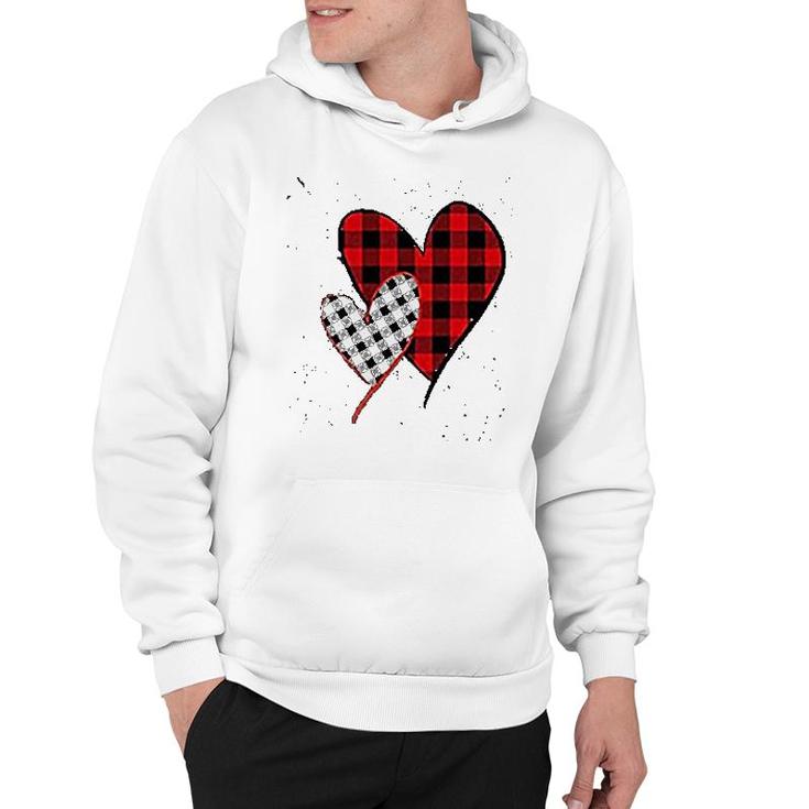 Valentines Day Buffalo Plaid Love Heart Print Graphic Casual Hoodie