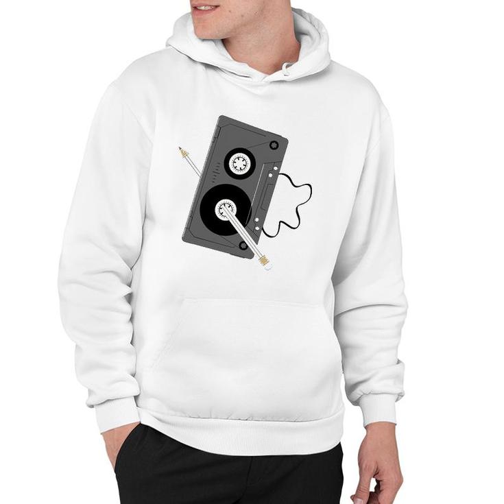 Vintage Music 80S 90S A Cassette Tape With Pencil Winding Up Hoodie