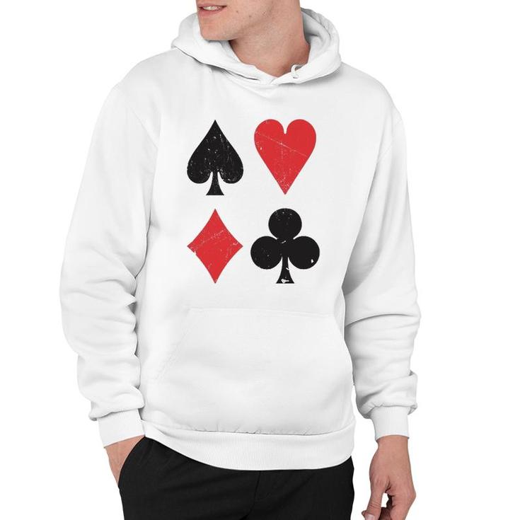 Vintage Playing Card Symbols Spades Hearts Diamonds Clubs Hoodie