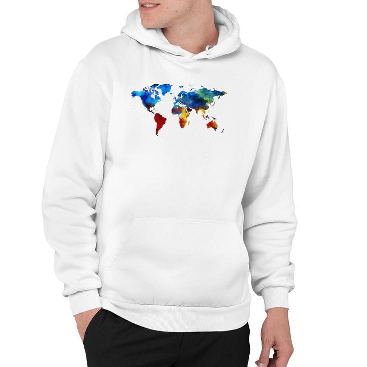 Watercolor World Map For People Who Love The World Hoodie
