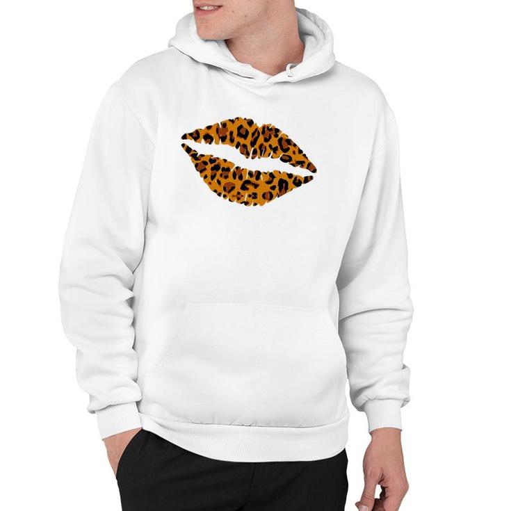 Womens Cheetah Print Kissing Lips  Leopard Pattern Kiss Gift Hoodie