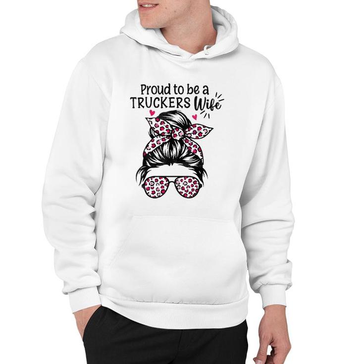 Womens Proud To Be A Truckers Wife Gift Trucker Wife Messy Hair Bun  Hoodie