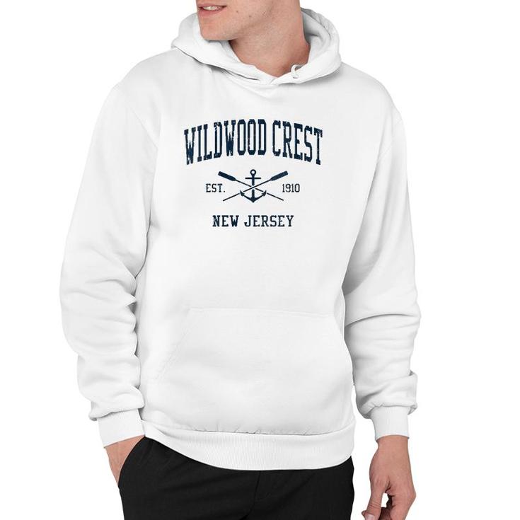 Womens Wildwood Crest Nj Vintage Navy Crossed Oars & Boat Anchor V-Neck Hoodie