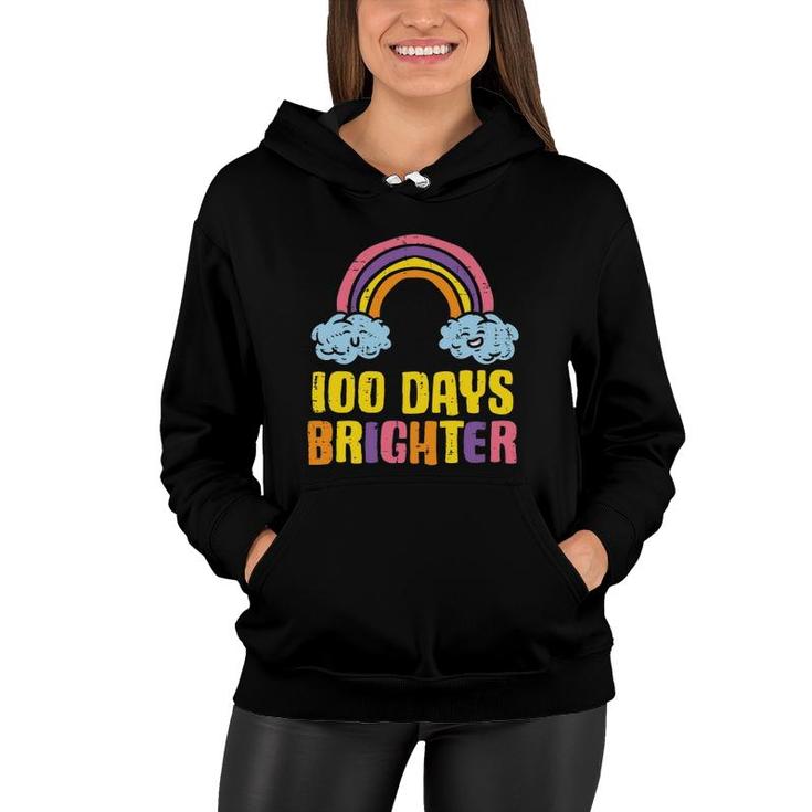 100 Days Brighter Rainbow Cute 100Th Day School Smarter Girl Women Hoodie