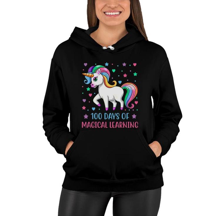 100 Days Of Magical Learning Unicorn 100 Days Of School Girl Women Hoodie
