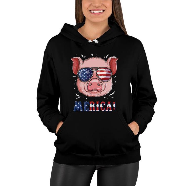 4Th Of July Patriot Pig  Gifts Men Women Kids Usa Flag Women Hoodie