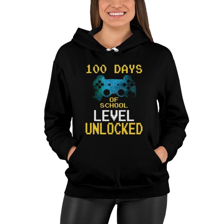 Boys 100 Days Of School Gamer Video Games Level Unlocked Women Hoodie