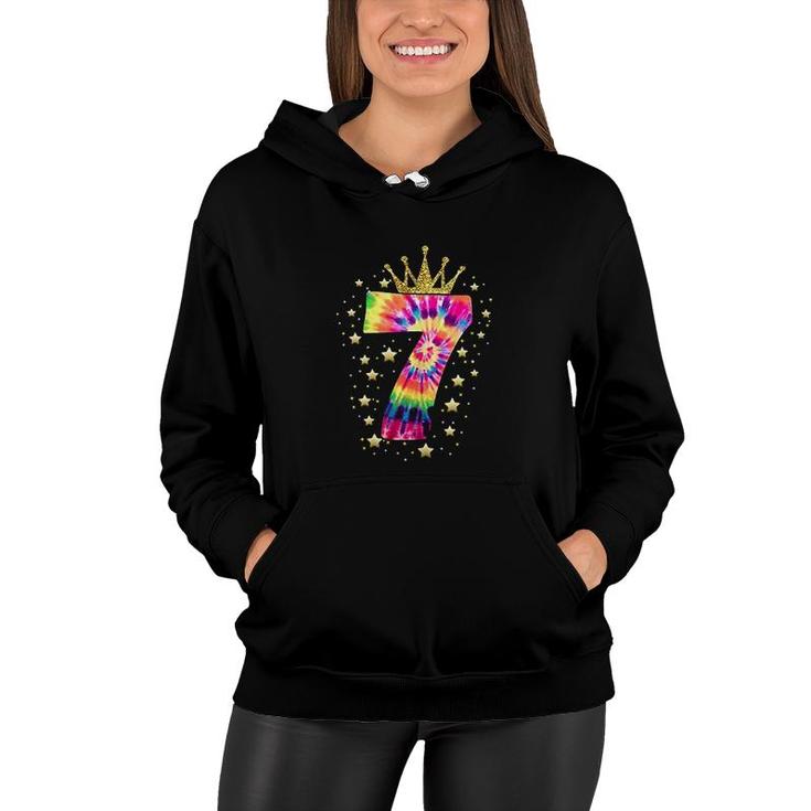 Colorful Tie Dye Number 7 Year Old Girls Boy 7th Birthday  Women Hoodie