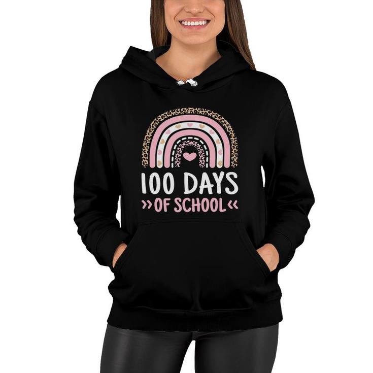 Cute 100Th Day Of School 100 Days Leopard Rainbow Boys Girls Women Hoodie