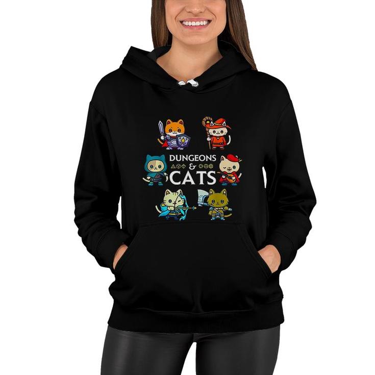 Dungeons And Cats RPG D20 Dice Nerdy Fantasy Gamer Cat Gift  Women Hoodie
