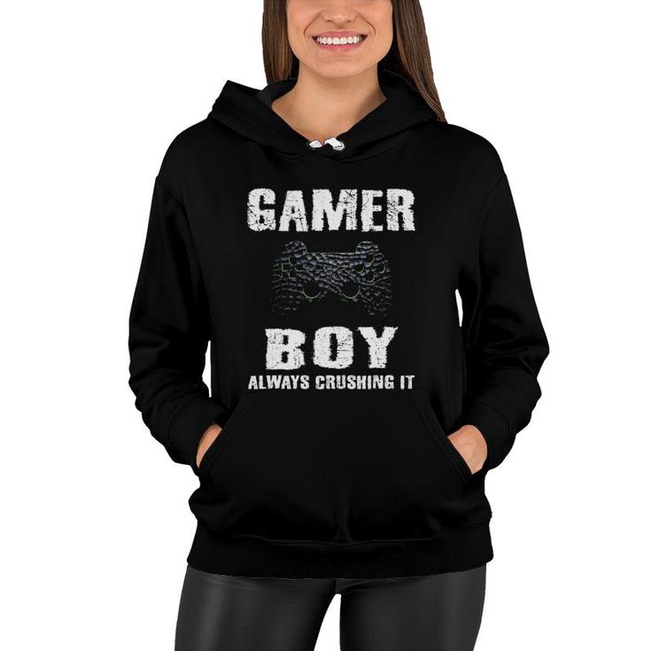 Gamer Boy Crushing It Gamer Boys Kids Video Games Teenager Women Hoodie