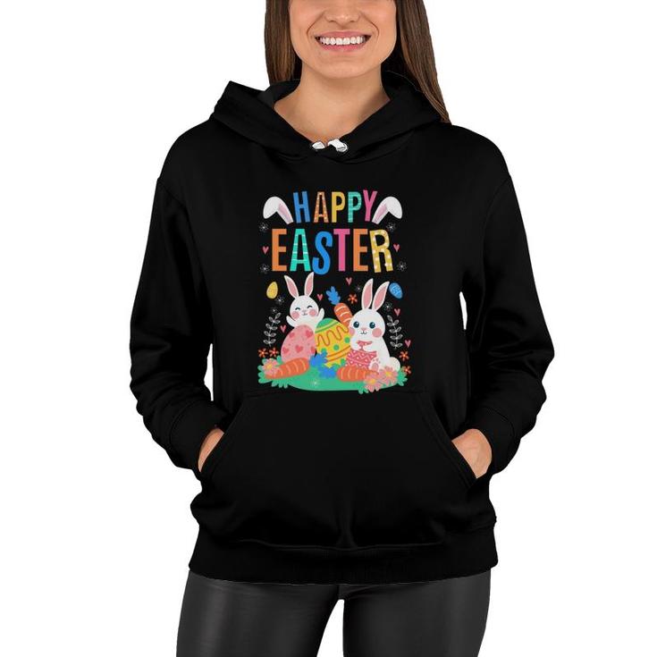 Happy Easter Day Cute Bunny With Eggs Easter Womens Girls Women Hoodie