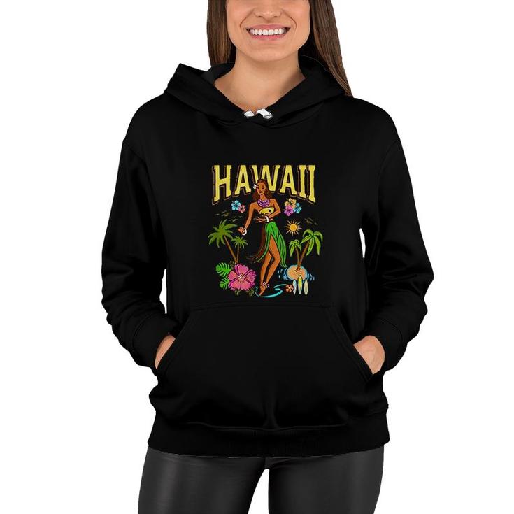 Hawaii Aloha Beach Tiki Retro Vintage Pinup Hula Girl Women Hoodie