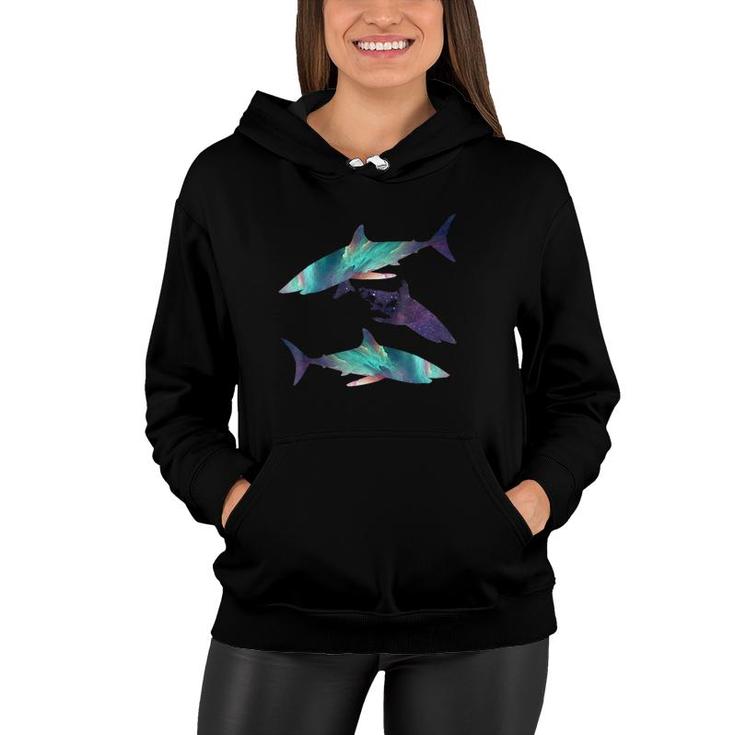 Hungry Colorful Space Sharks For Men, Women Or Kids Women Hoodie