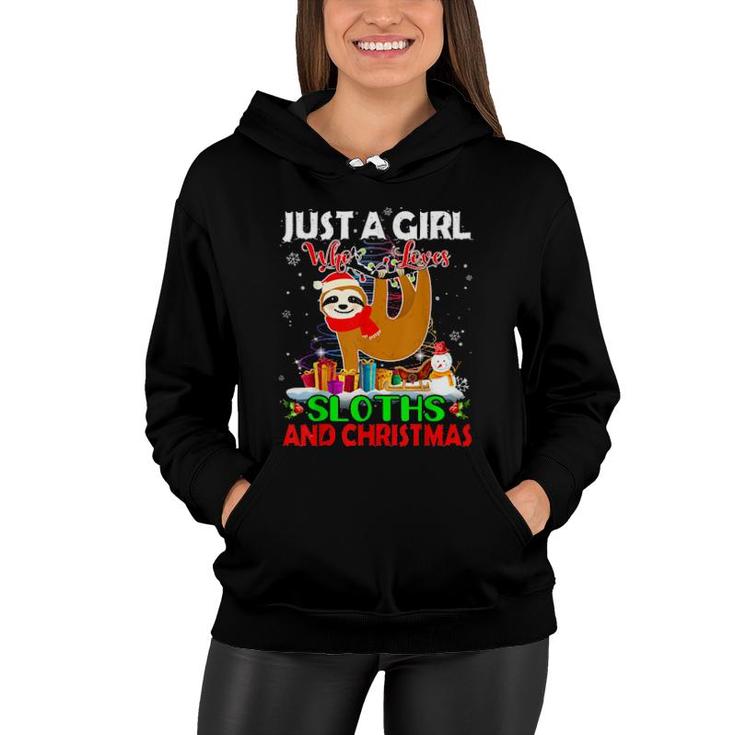 Just A Girl Who Love Sloths & Christmas Sloths Santa Light  Women Hoodie