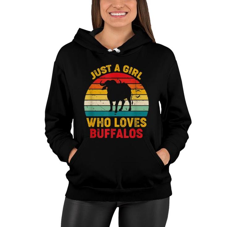 Just A Girl Who Loves Buffalos Retro Sunset Buffalos  Women Hoodie