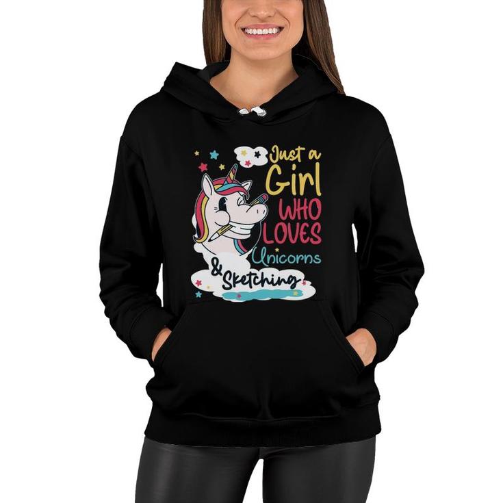Just A Girl Who Loves Unicorns & Sketching Pullover Women Hoodie
