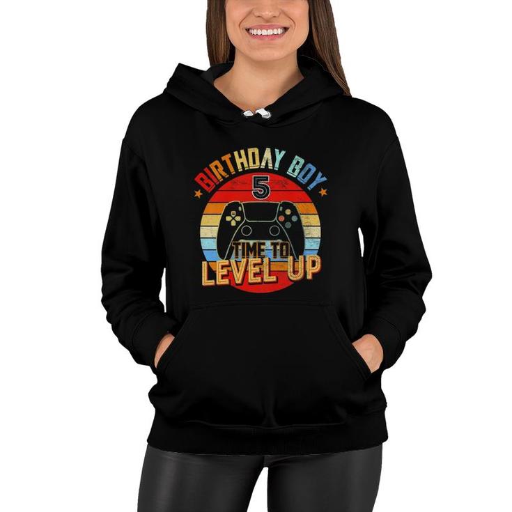 Kids 5Th Birthday Boy Time To Level Up 5 Years Old Women Hoodie