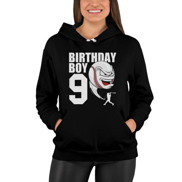 Kids 9 Years Old Baseball Birthday Party Theme 9Th Gift For Boy Women Hoodie