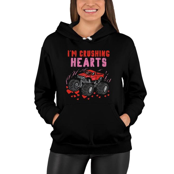Kids I Crush Hearts Monster Truck Toddler Boys Valentines Women Hoodie