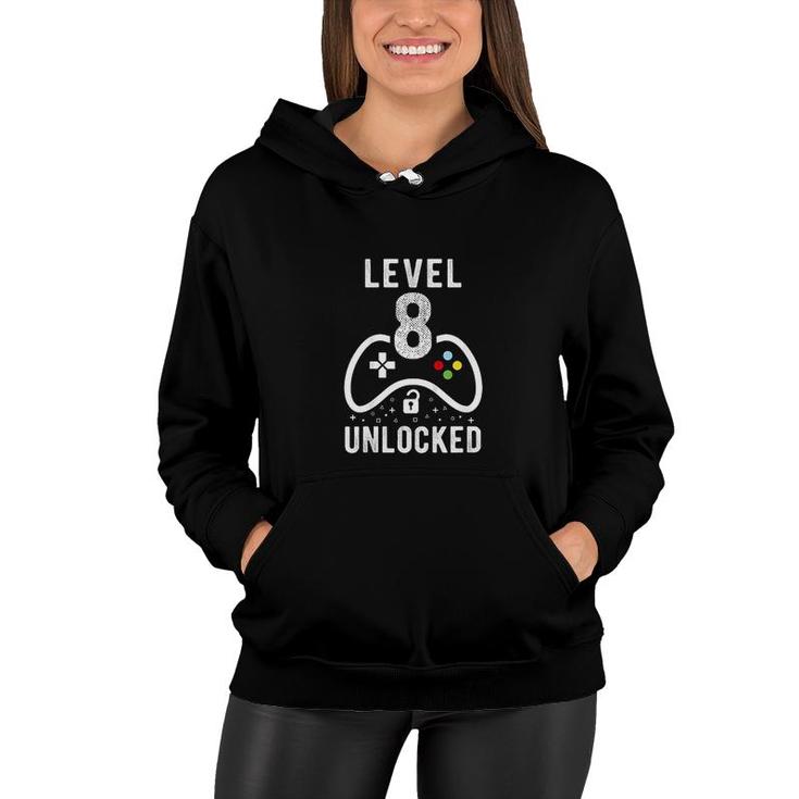 Kids Level 8 Unlocked Video Game 8th Birthday Gift  Women Hoodie