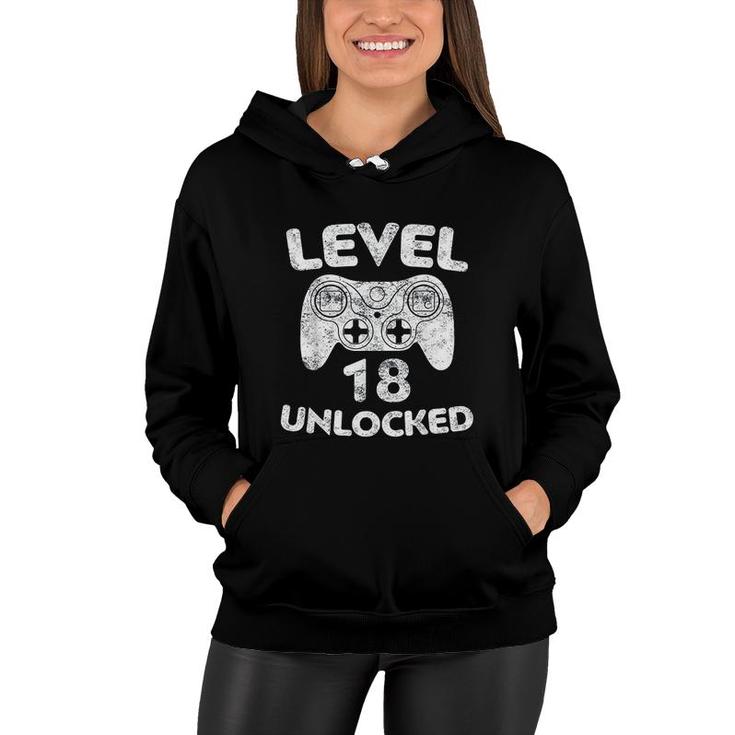 Level 18 Unlocked 18th Video Gamer Birthday Gift White Women Hoodie